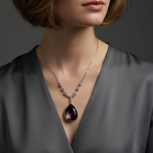 SWAROVSKI Pear-Cut Amethyst Purple Crystal Pendant Necklace